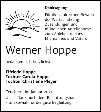 Traueranzeige von Werner Hoppe von Super Sonntag Weißenfels