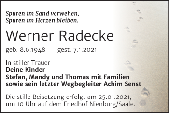 Traueranzeige von Werner Radecke von Mitteldeutsche Zeitung Bernburg