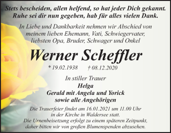 Traueranzeige von Werner Scheffler von Mitteldeutsche Zeitung Dessau-Roßlau