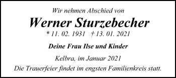 Traueranzeige von Werner Sturzebecher von Super Sonntag Sangerhausen