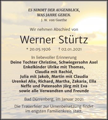 Traueranzeige von Werner Stürtz von Mitteldeutsche Zeitung Merseburg/Querfurt