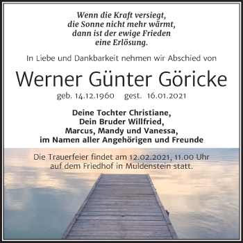 Traueranzeige von Werner Günter Göricke von Mitteldeutsche Zeitung Bitterfeld