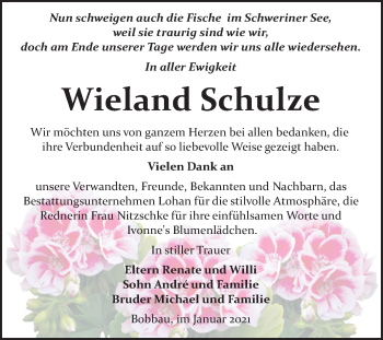 Traueranzeige von Wieland Schulze von Mitteldeutsche Zeitung Bitterfeld