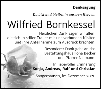 Traueranzeige von Wilfried Bornkessel von Mitteldeutsche Zeitung Sangerhausen