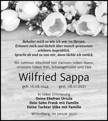 Traueranzeige von Wilfried Sappa von Mitteldeutsche Zeitung Wittenberg