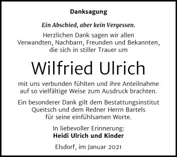 Traueranzeige von Wilfried Ulrich von Mitteldeutsche Zeitung Köthen