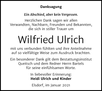 Traueranzeige von Wilfried Ulrich von Super Sonntag Köthen