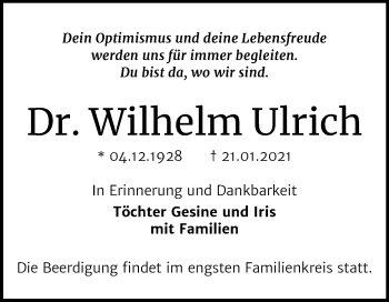 Traueranzeige von Wilhelm Ulrich von Super Sonntag Merseburg/Querfurt