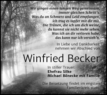 Traueranzeige von Winfried Becker von Mitteldeutsche Zeitung Wittenberg