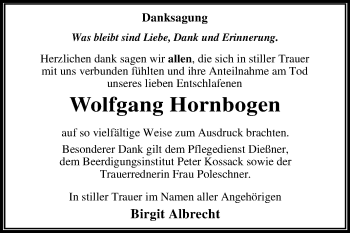Traueranzeige von Wolfgang Hornbogen von Mitteldeutsche Zeitung Dessau-Roßlau