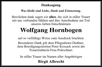 Traueranzeige von Wolfgang Hornbogen von Super Sonntag Dessau-Roßlau