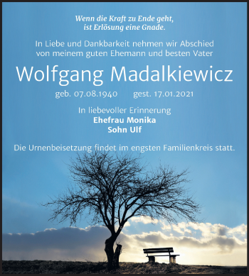 Traueranzeige von Wolfgang Madalkiewicz von Mitteldeutsche Zeitung Bernburg