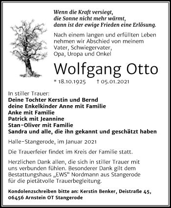 Traueranzeige von Wolfgang Otto von Mitteldeutsche Zeitung Halle/Saalkreis