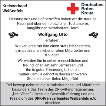 Traueranzeige von Wolfgang Otto von Super Sonntag Weißenfels