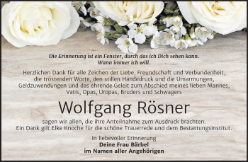 Traueranzeige von Wolfgang Rösner von Mitteldeutsche Zeitung Aschersleben