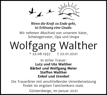 Traueranzeige von Wolfgang Walther von Mitteldeutsche Zeitung Quedlinburg