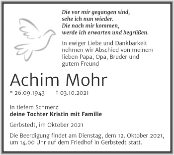 Traueranzeige von Achim Mohr von Trauerkombi Mansfelder Land