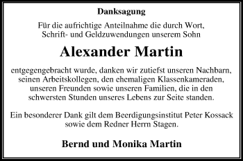 Traueranzeige von Alexander Martin von Trauerkombi Dessau