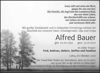 Traueranzeige von Alfred Bauer von Mitteldeutsche Zeitung Merseburg/Querfurt