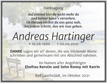 Traueranzeige von Andreas Hartinger von Trauerkombi Merseburg
