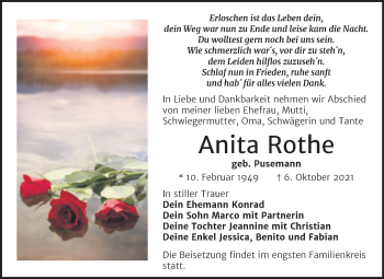 Traueranzeige von Anita Rothe von Trauerkombi Wittenberg