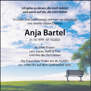 Traueranzeige von Anja Bartel von Mitteldeutsche Zeitung Halle/Saalkreis