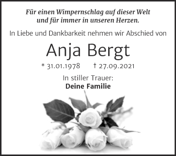 Traueranzeige von Anja Bergt von Trauerkombi Dessau