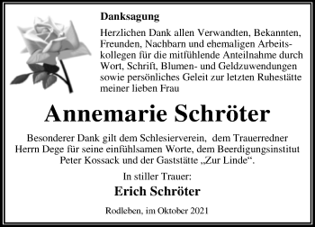 Traueranzeige von Annemarie Schröter von Trauerkombi Dessau
