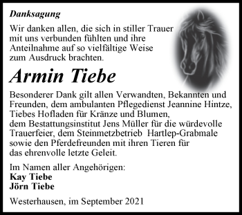 Traueranzeige von Armin Tiebe von Trauerkombi Quedlinburg