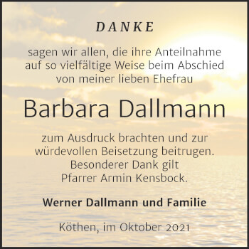 Traueranzeige von Barbara Dallmann von Trauerkombi Köthen