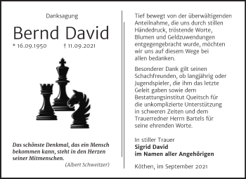 Traueranzeige von Bernd David von Trauerkombi Köthen