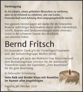 Traueranzeige von Bernd Fritsch von Trauerkombi Bitterfeld