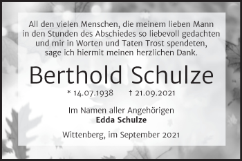 Traueranzeige von Berthold Schulze von Trauerkombi Wittenberg