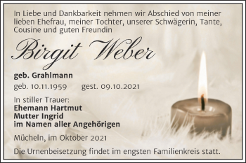 Traueranzeige von Birgit Weber von Trauerkombi Merseburg