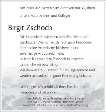 Traueranzeige von Birgit Zschoch von Mitteldeutsche Zeitung