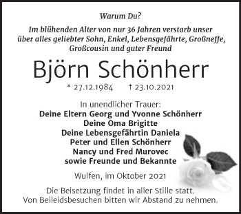 Traueranzeige von Björn Schönherr von Mitteldeutsche Zeitung Köthen