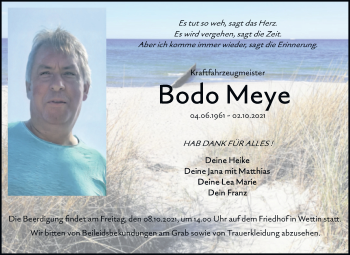 Traueranzeige von Bodo Meye von Mitteldeutsche Zeitung Halle/Saalkreis