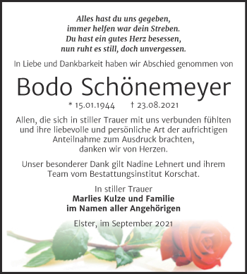 Traueranzeige von Bodo Schönemeyer von Trauerkombi Wittenberg