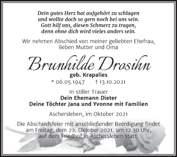 Traueranzeige von Brunhilde Drosihn von Trauerkombi Aschersleben