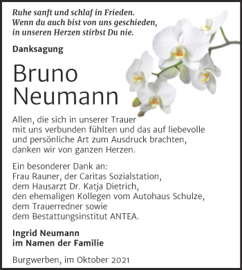 Traueranzeige von Bruno Neumann von Trauerkombi Weißenfels