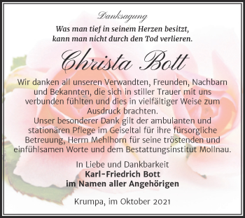 Traueranzeige von Christa Bott von Trauerkombi Merseburg