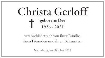 Traueranzeige von Christa Gerloff von Naumburger Tageblatt