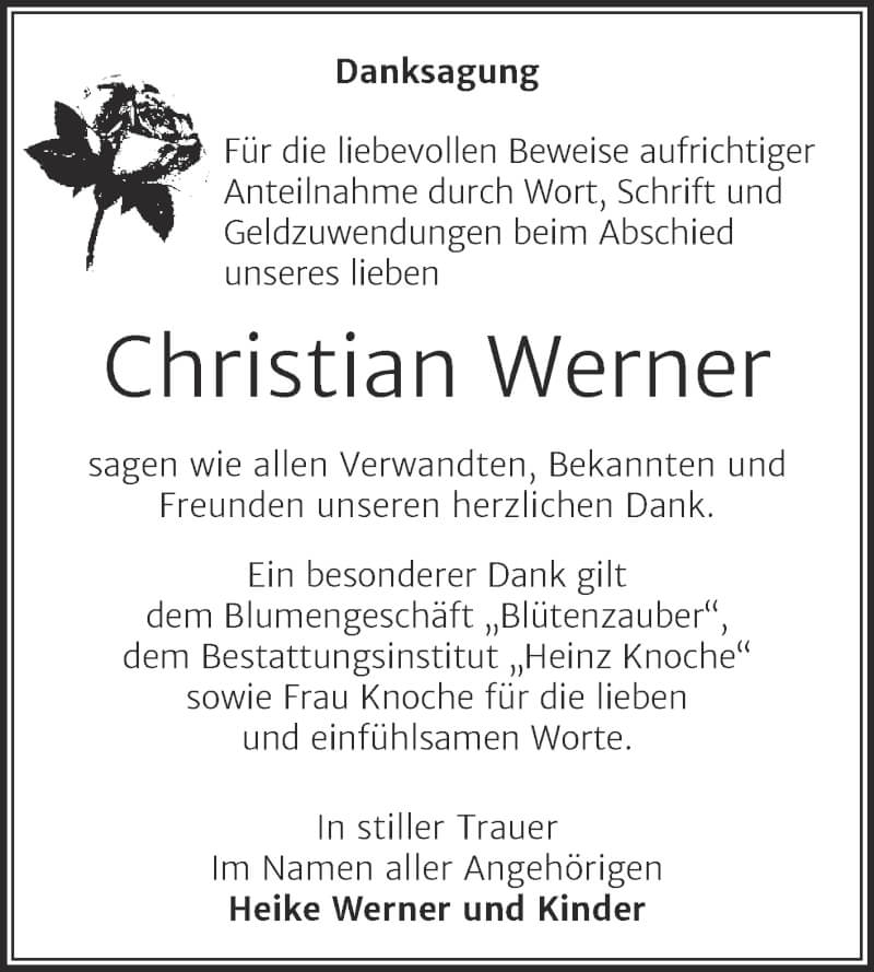  Traueranzeige für Christian Werner vom 23.10.2021 aus Trauerkombi Aschersleben
