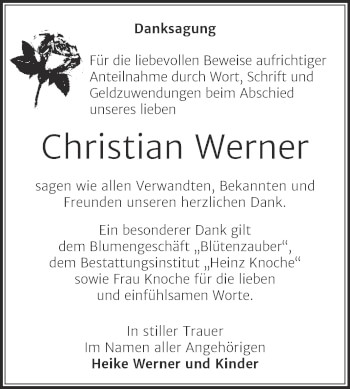 Traueranzeige von Christian Werner von Trauerkombi Aschersleben