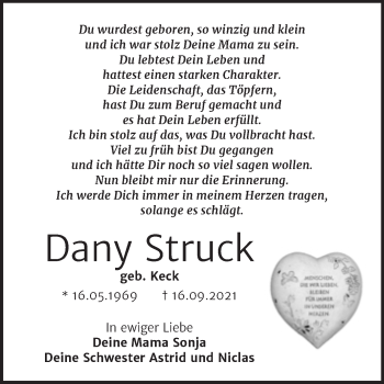 Traueranzeige von Dany Struck von Trauerkombi Wittenberg