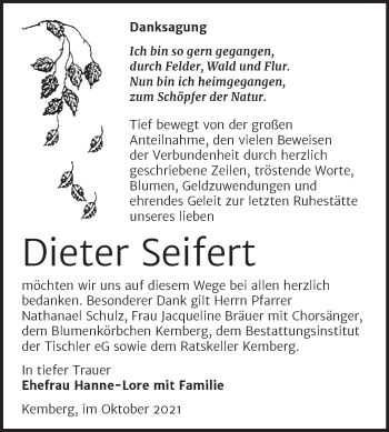 Traueranzeige von Dieter Seifert von Trauerkombi Wittenberg