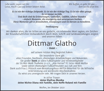 Traueranzeige von Dittmar Glatho von Trauerkombi Bitterfeld
