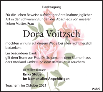 Traueranzeige von Dora Voitzsch von Trauerkombi Weißenfels