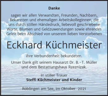 Traueranzeige von Eckhard Küchmeister von Trauerkombi Mansfelder Land