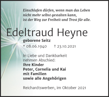 Traueranzeige von Edeltraud Heyne von Trauerkombi Weißenfels